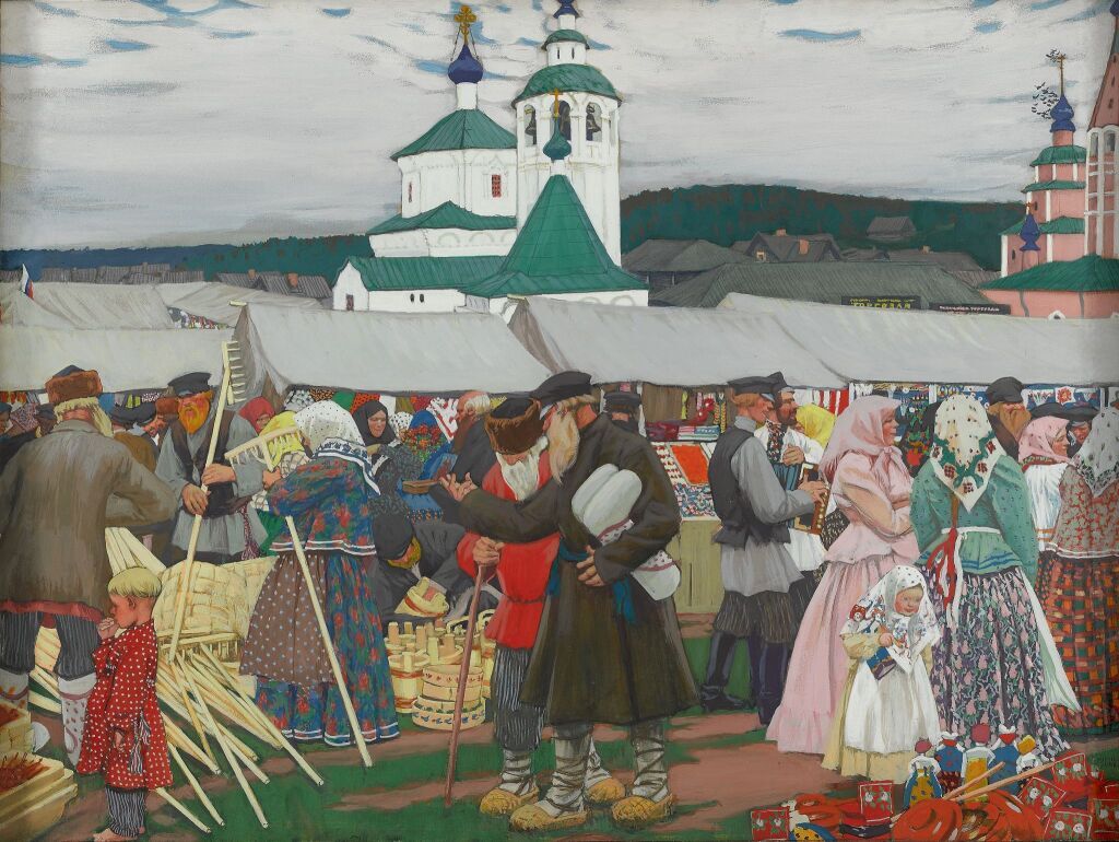 Б. М. Кустодиев. Ярмарка, 1906. Бумага на картоне, темпера 66,5 x 88,5 см. Государственная Третьяковская галерея, Москва