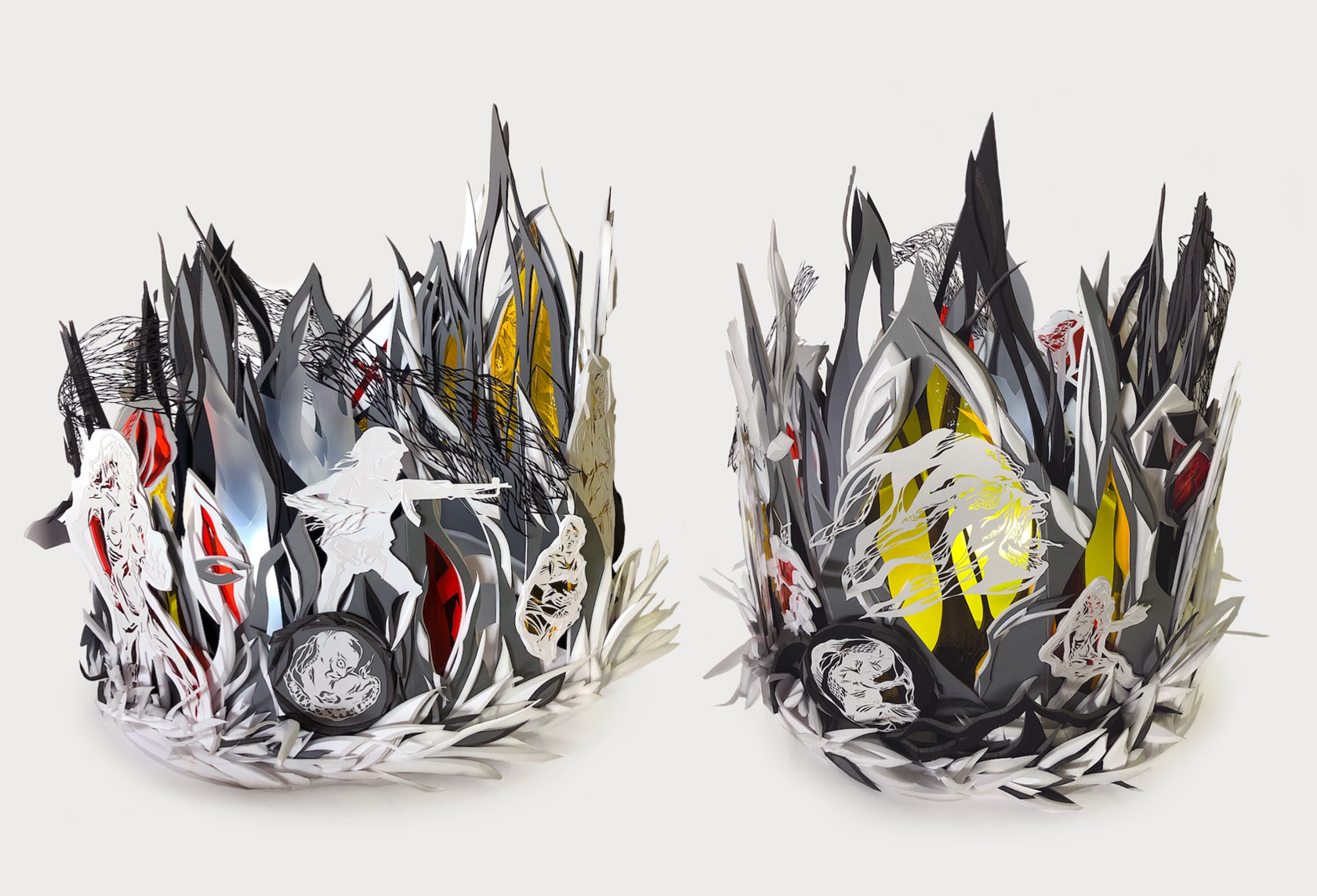 paper sculpture, foam board, foam, sculpture, cutouts, paper cutting, paper art, slaughterhouse five, lightbox art