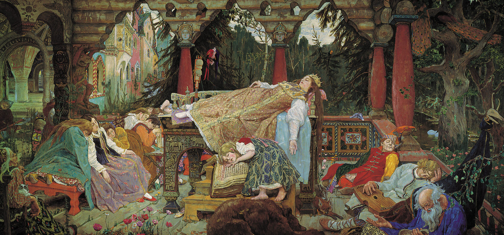 Виктор Васнецов Спящая царевна. 1926 Холст, масло. 214 × 452 см Дом-музей В. М. Васнецова, Москва