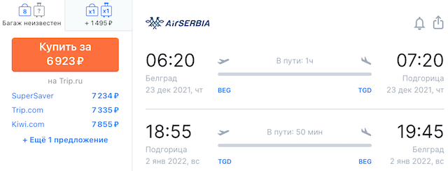 Белград - Подгорица - Белград