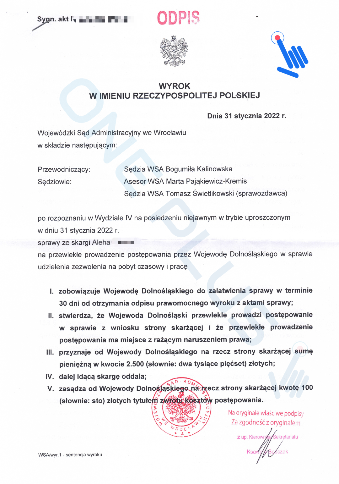 Certyfikat rzetelności ONE PLUS Sp. z o.o.