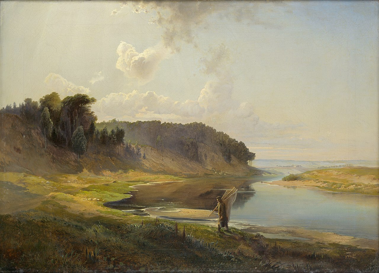 Алексей Саврасов. Пейзаж с рекой и рыбаком, 1859.Музей зарубежного искусства, Рига?