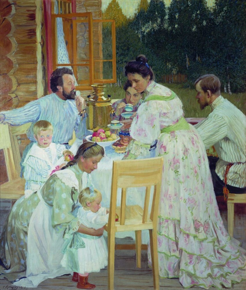 Б. М. Кустодиев. На террасе, 1906. Холст, масло, 134 х 97.5 см. Нижегородский художественный музей