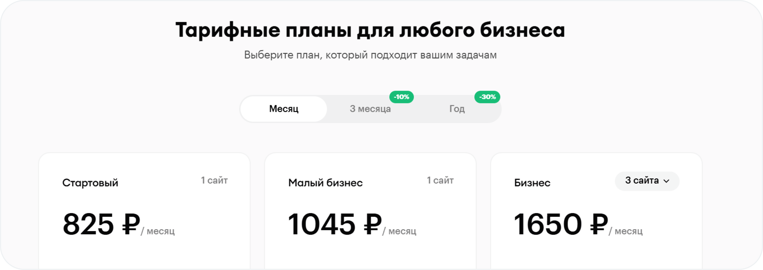 Примеры тарифов конструктора интернет-магазинов