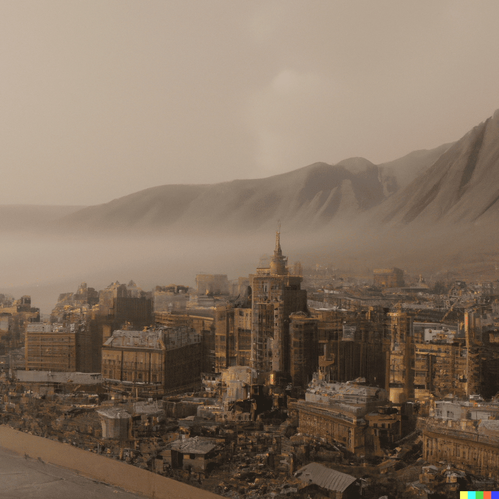 - guilded magnificent steampunk magadan city, mountains, glorious, atmospheric, wide angle, epic, cinematic lightning