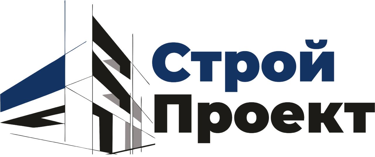 логотип векторного чертежа дома с надписью строй проект черно-синего цвета