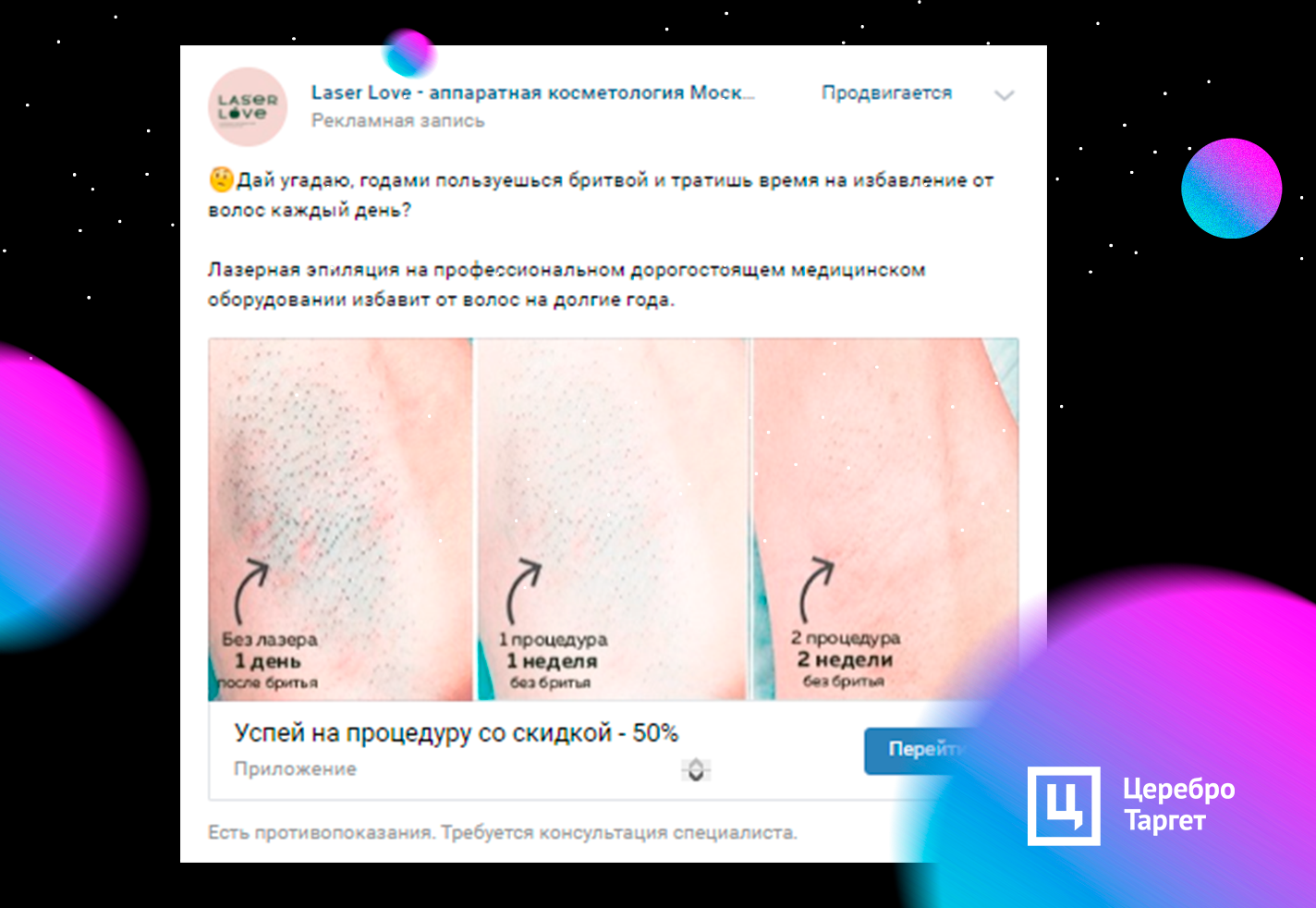 Кейс по продвижению ВКонтакте салона лазерной эпиляции и аппаратной  косметологии