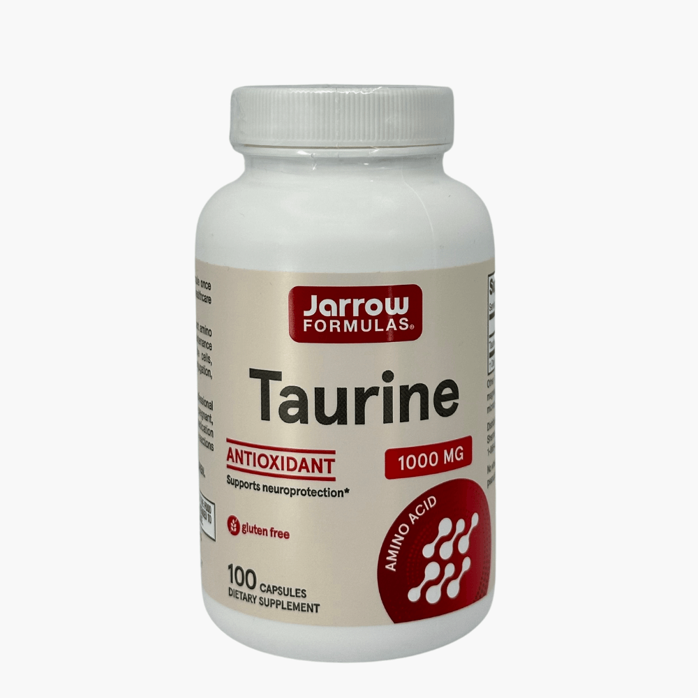 Упаковка добавки Jarrow Formulas Taurine — антиоксидантная аминокислота для поддержания клеточного здоровья и улучшения спортивных результатов.