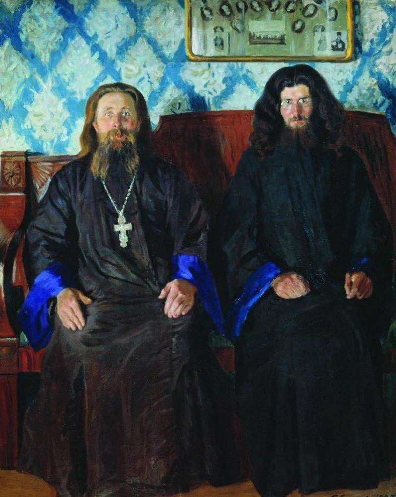 Б. М. Кустодиев. Портрет священника и дьякона, 1907. Холст, масло 167×134 см. Нижегородский художественный музей, Нижний Новгород