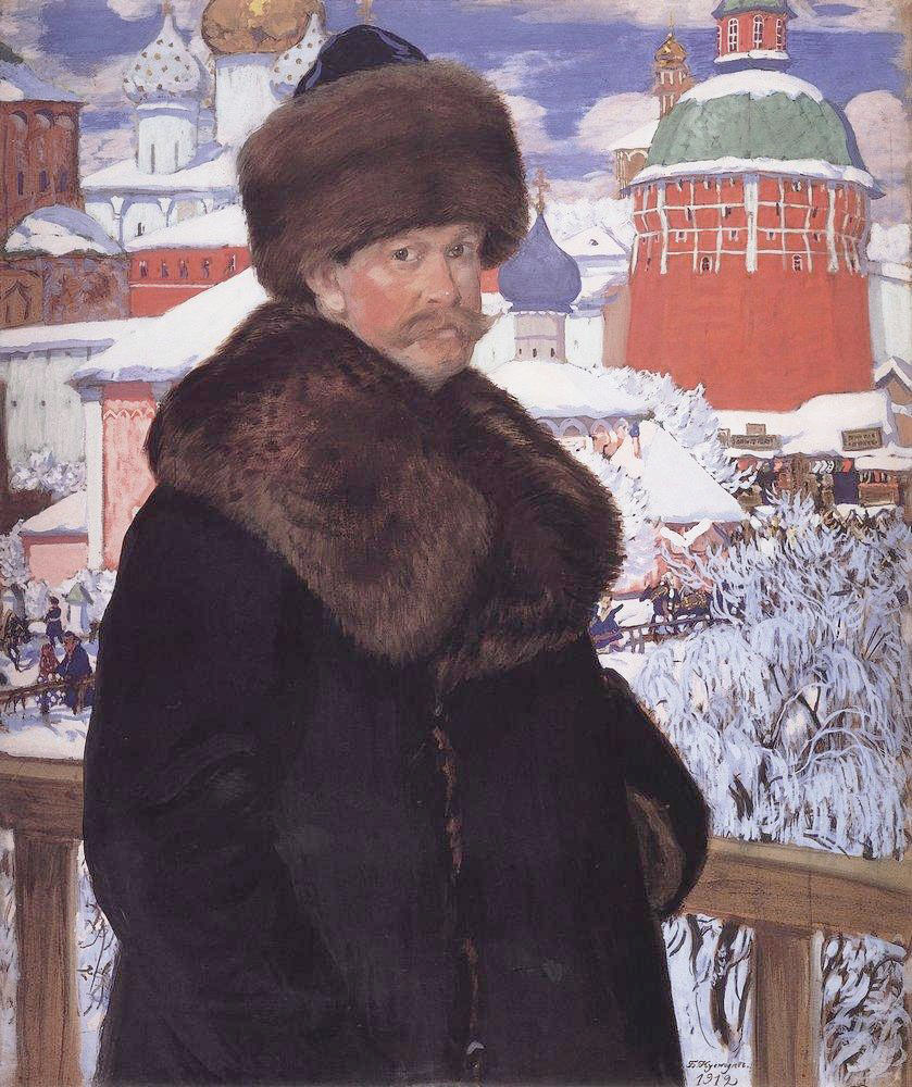 Б. М. Кустодиев. Автопортрет, 1912 Картон, темпера 100х85 см. Галерея Уффици, Флоренция