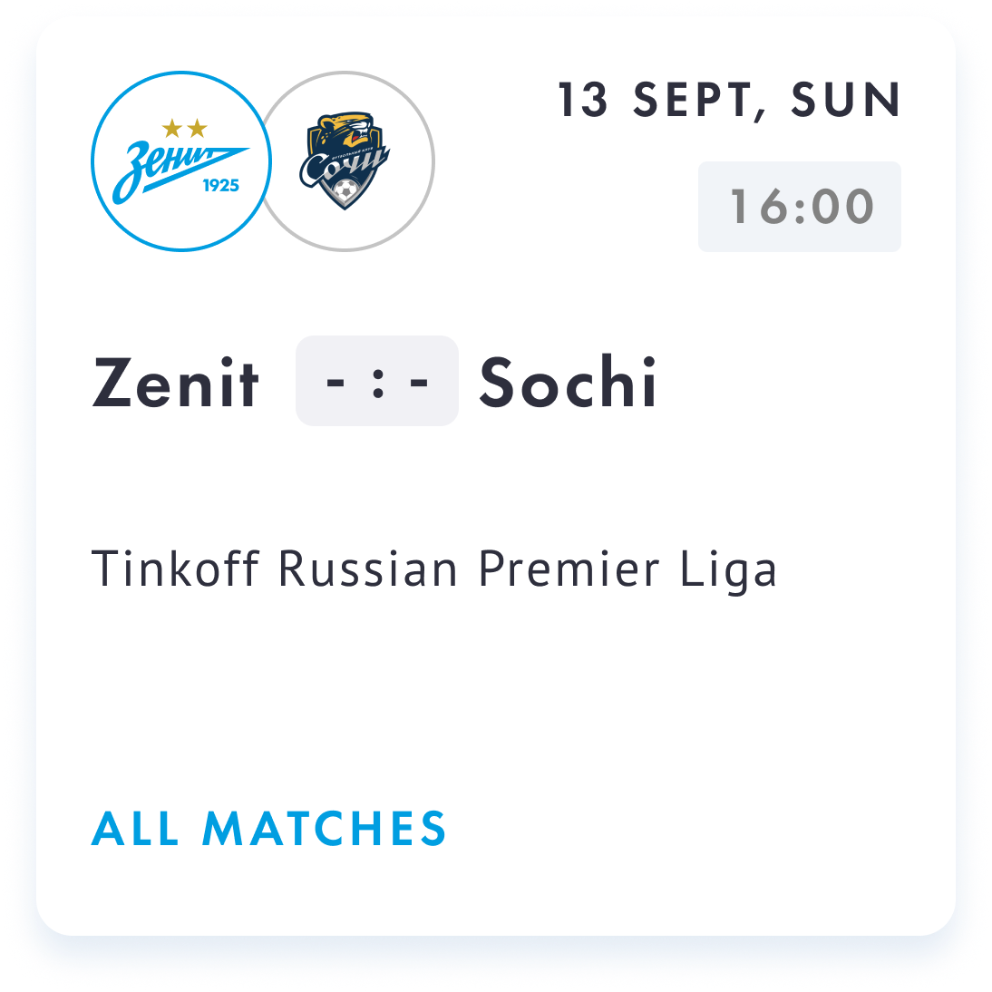 Zenit Russian Premier League Standings