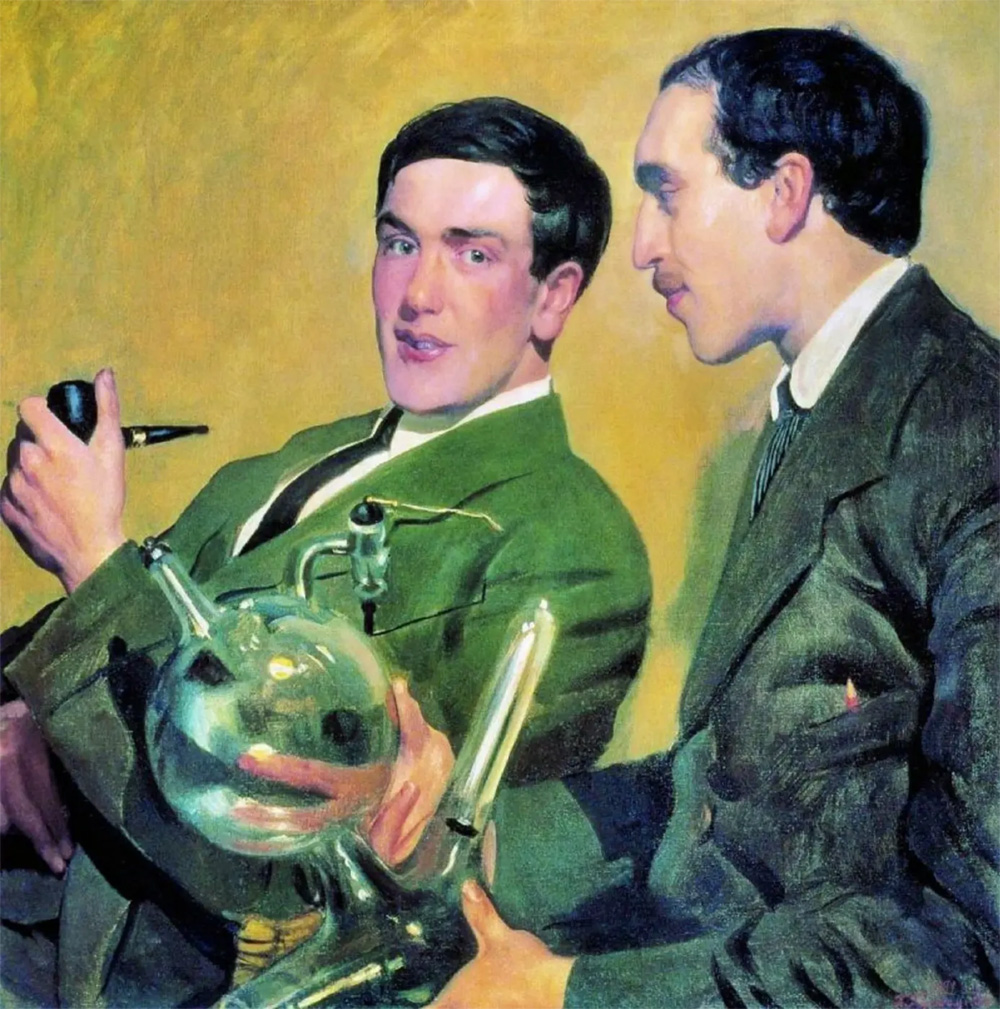 Б. М. Кустодиев. Портрет профессоров П. Л. Капицы и Н. Н. Семенова, 1921. Холст, масло 71×71 см. Мемориальный Музей-кабинет Академика П.Л. Капицы, Москва