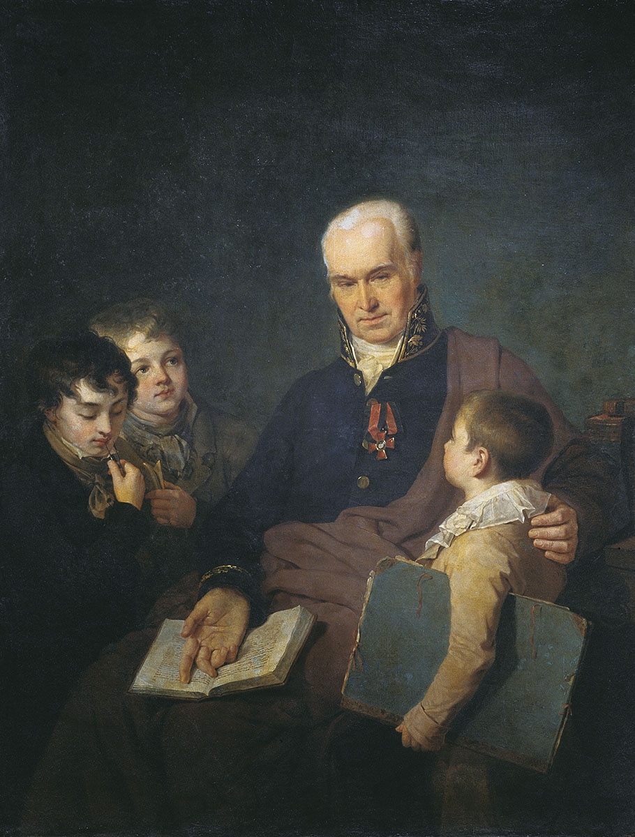 А. Г. Венецианов. Портрет К. И. Головачевского с учениками. 1811. Холст, масло. Государственный Русский музей, Санкт-Петербург
