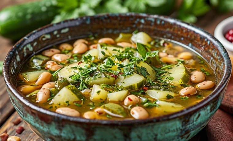 рассольник с фасолью и солеными огурцами