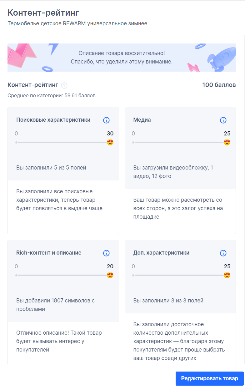 Проработанная карточка товара в OZON